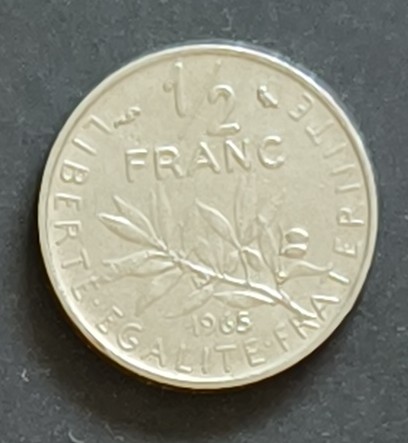 1965 France 1/2 Franc coin